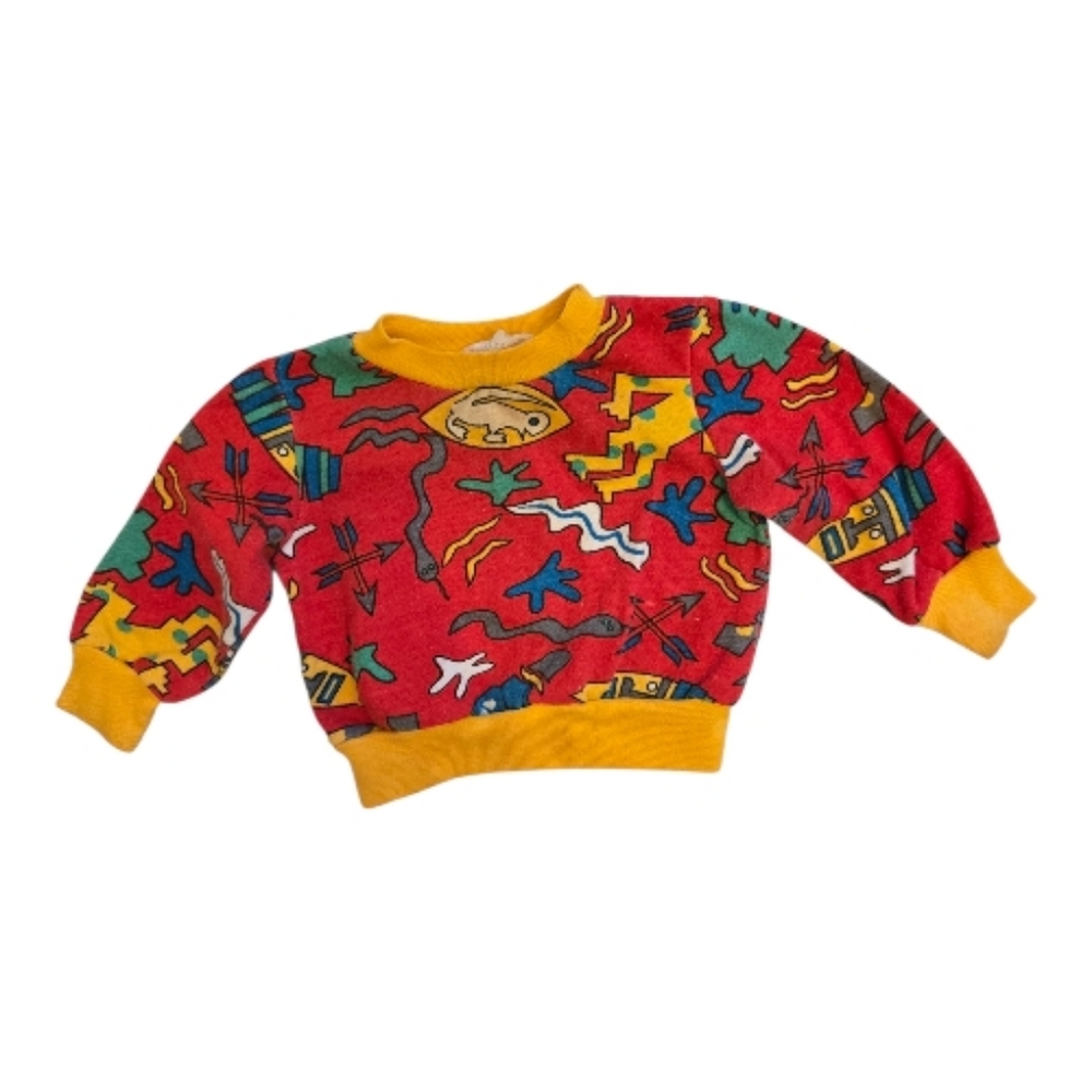 Vintage 1990s Colorful Primary Colors Patterned Graphic Sweatshirt
